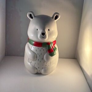 Harry and David Polar Bear Cookie Jar Scarf 11” H Christmas N76-006435 Holiday